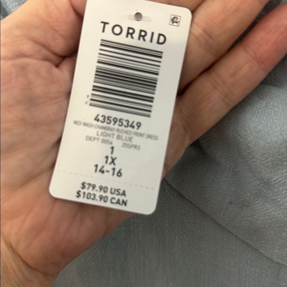 Torrid Midi Wash Chambray Ruched Front Dress Light Blue Size 1X NWT - Picture 7 of 9